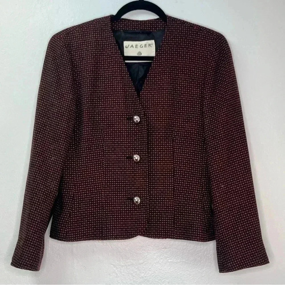 Jaeger VTG Wool Tweed Collarless Gold Buttons Blazer Sz‎ 8 - Picture 1 of 12